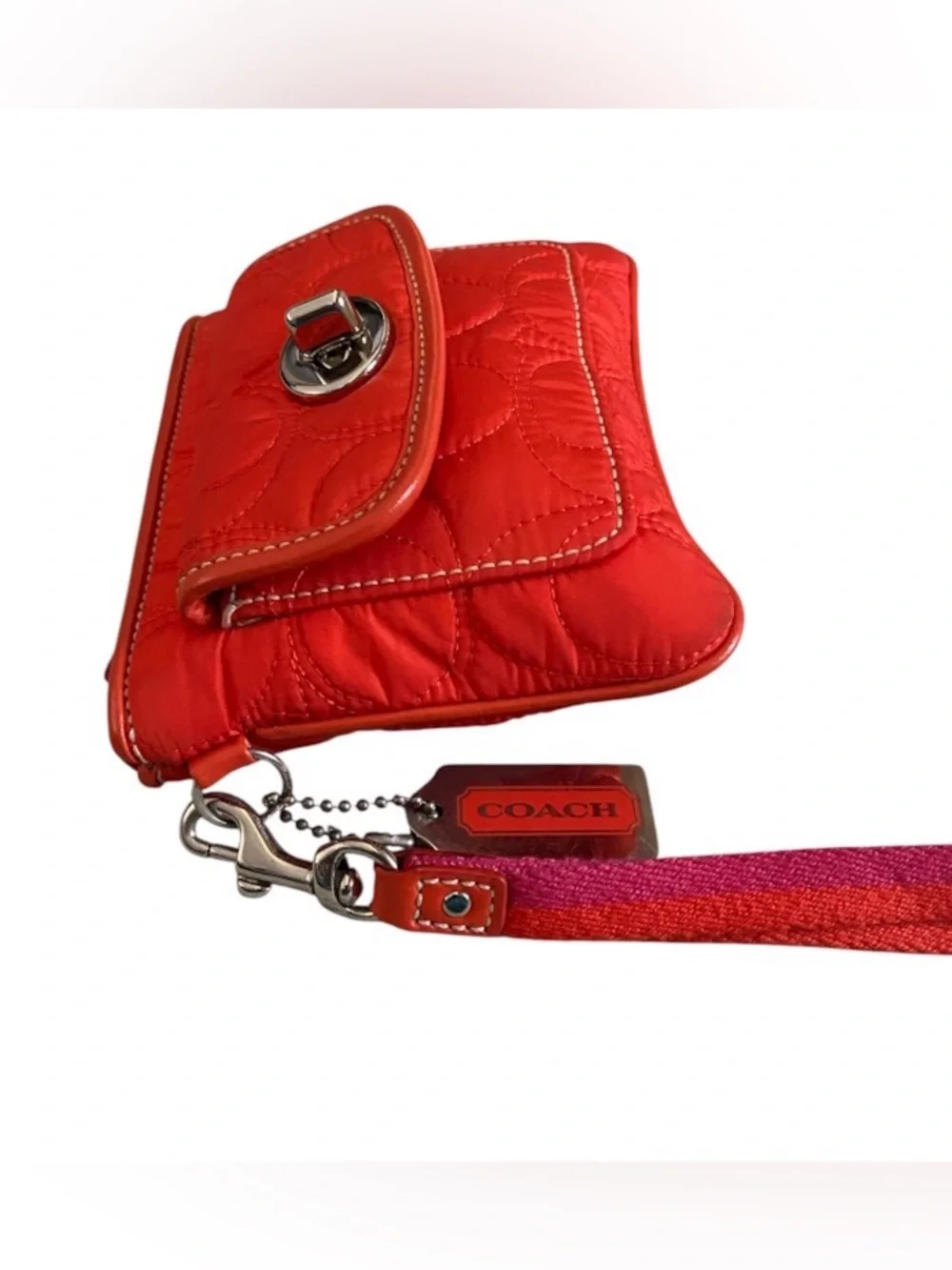 Coach quilted nylon zip around turnlock wristlet